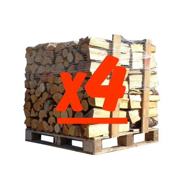 Bûches 50 cm: 4 Palettes-Mélange chêne hêtre charme frêne extra sec