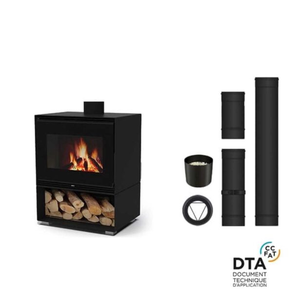 Pack poêle à bois Orta - Option Ventilation - Sortie dessus 11kW