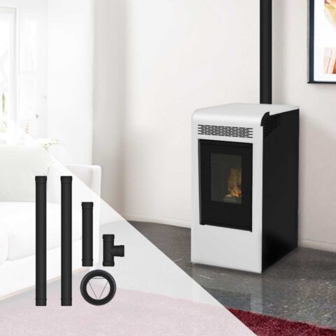 Pack poêle à granulés canalisable Vulcano + Kit d'installation sortie arrière 15kW