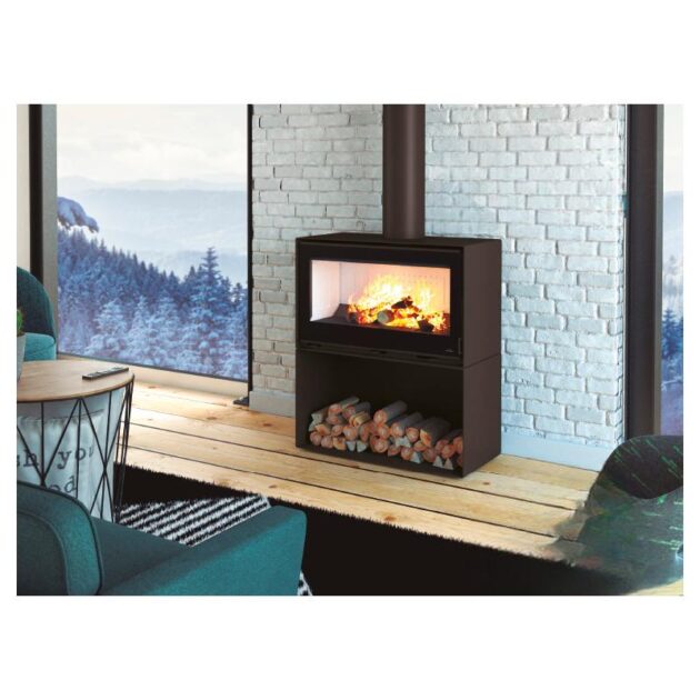 Poêle à bois raccordable ventilé - BRONPI Cairo 90 Box avec socle 13 à 16 kW