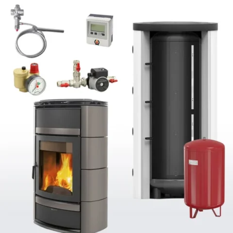 Ensemble complet poêle à eau conduisant La Nordica Norma S Idro DSA Agata Grey 800 réservoir de stockage