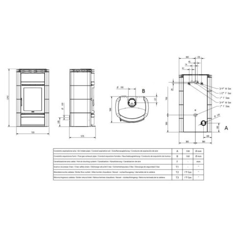 Ensemble complet poêle à eau La Nordica Norma S Idro DSA Bordeaux 800 Rangement hygiénique avec 1 échangeur de chaleur – Image 7