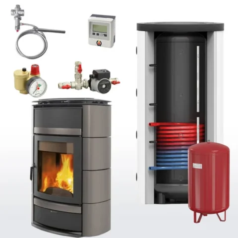 Ensemble complet poêle à eau conduisant La Nordica Norma S Idro DSA Agata Grey 800 réservoir de stockage avec un échangeur de chaleur – Image 3