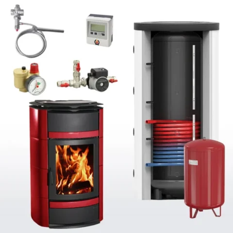 Ensemble complet poêle à eau La Nordica Norma S Idro DSA Bordeaux 800 Rangement hygiénique avec 1 échangeur de chaleur