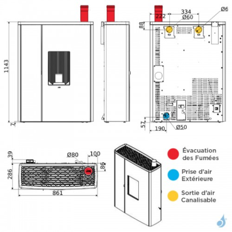 Poêle à granulés canalisable MCZ Doc Comfort Air 9 R Puissance 8.80kW Sortie Fumée Postérieure – Image 7