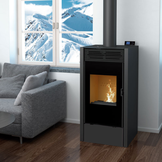 Poêle mixte bois et granulés BiWood vitre sérigraphiée 11kW (noir) – Image 2